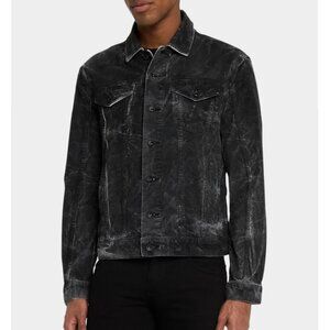 John Varvatos Collection Men's Wesley Garment Dyed Corduroy Trucker Jacket Black
